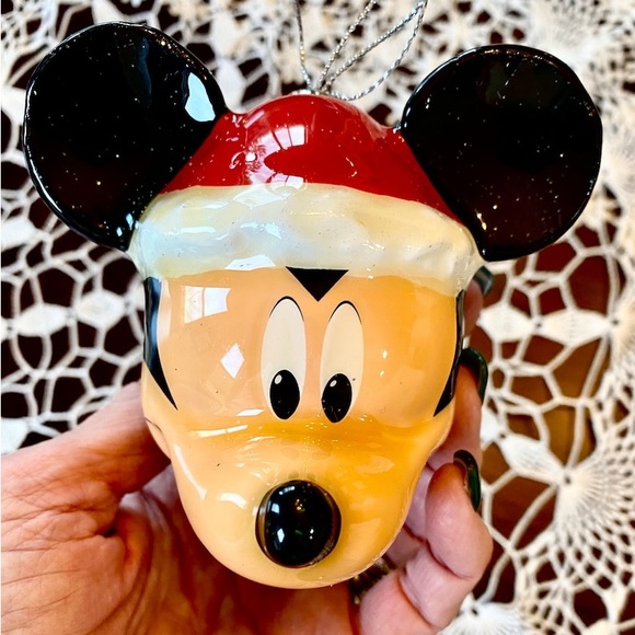 DISNEY VINTAGE MICKEY MOUSE ORNAMENTS 3 Red & Clear Mosaic Mirrored Disco Ball - Picture 7 of 11